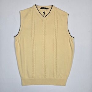 Cypress Links Men L Cable Knit Golf Sweater Vest Cream Preppy Country Club